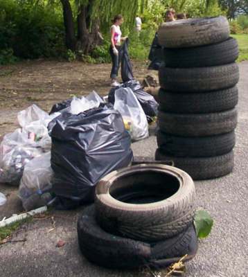 After only an hour, volunteers had already gathered this pickup-truckload of debris.