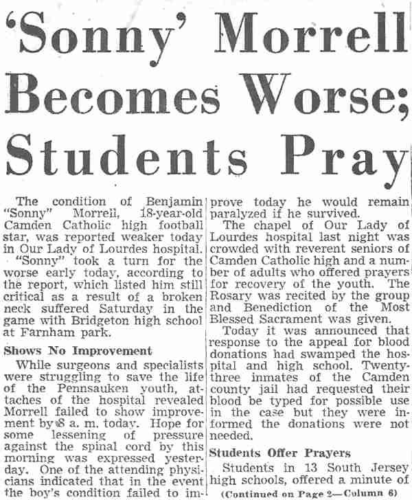 Sonny Morrell Becomes Worse; Students Pray
