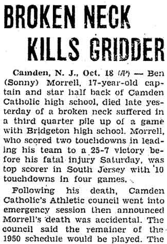 Broken Neck Kills Gridder