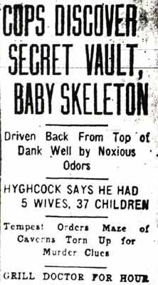 Cops Discover Secret Vault, Baby Skeleton - Camden Courier, April 10, 1925