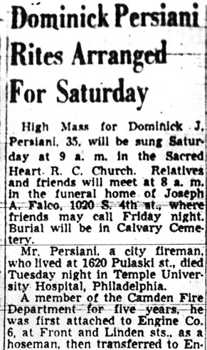 Camden Courier-Post -- May 21, 1953; Dominick J. Persiani Mass